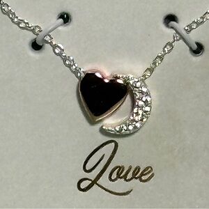 Sterling Silver Heart Moon Necklace NWT